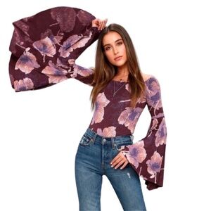 Free People Mulberry Floral Bell Sleeve Top Med